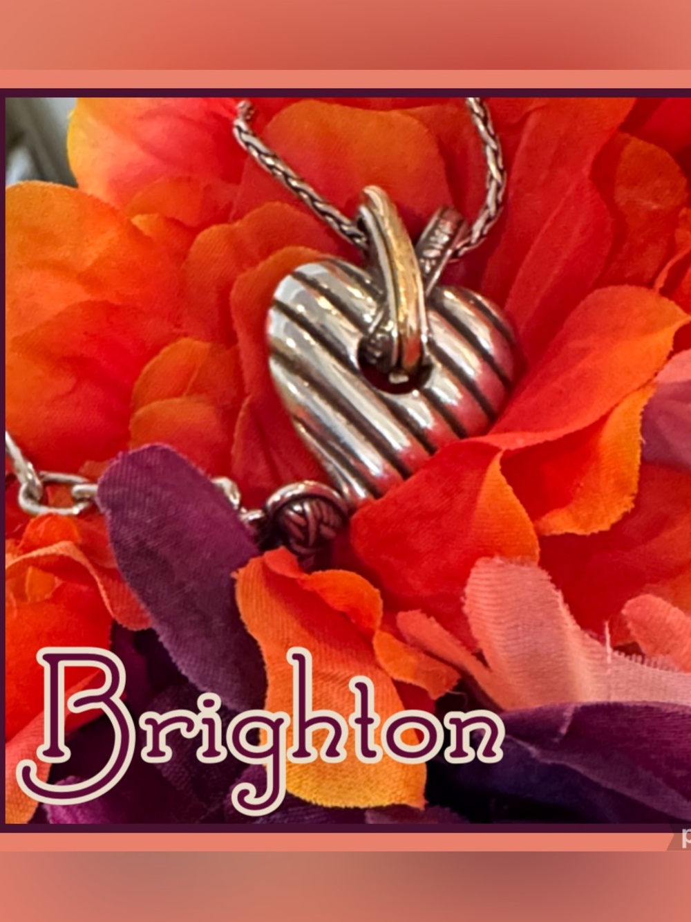 ❣️Brighton Silver Heart Pendant Necklace w/Gold Trim ~ Retired